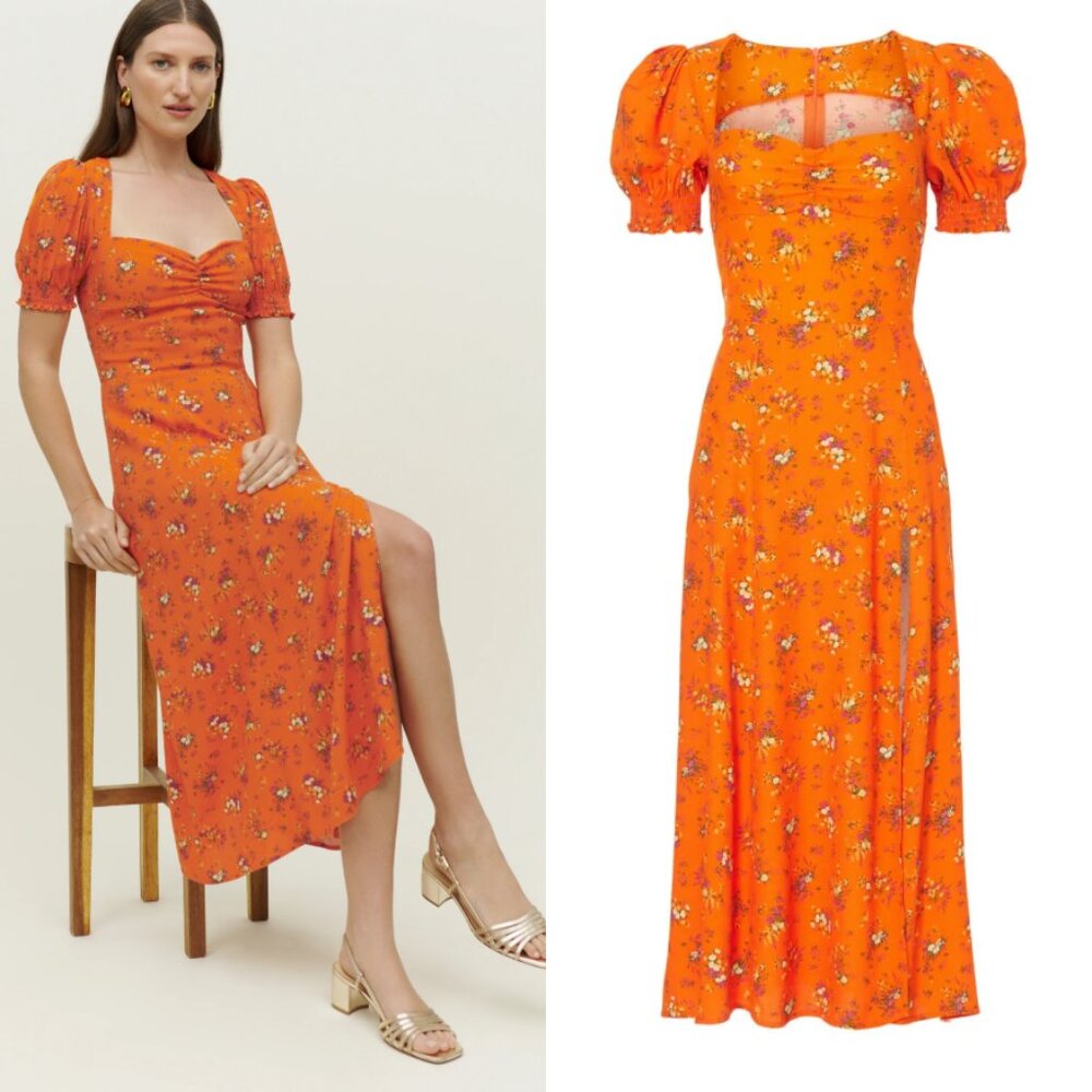 NWT Reformation Lacey Midi‎ Dress in August (Orange) Size 2